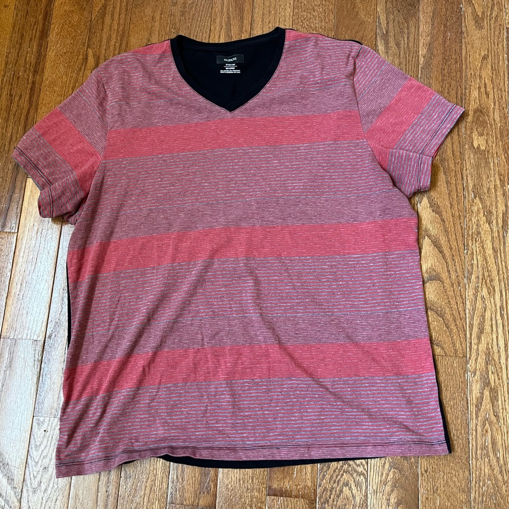 Men's Alfani Red Striped V-Neck Shirt, Size 3X